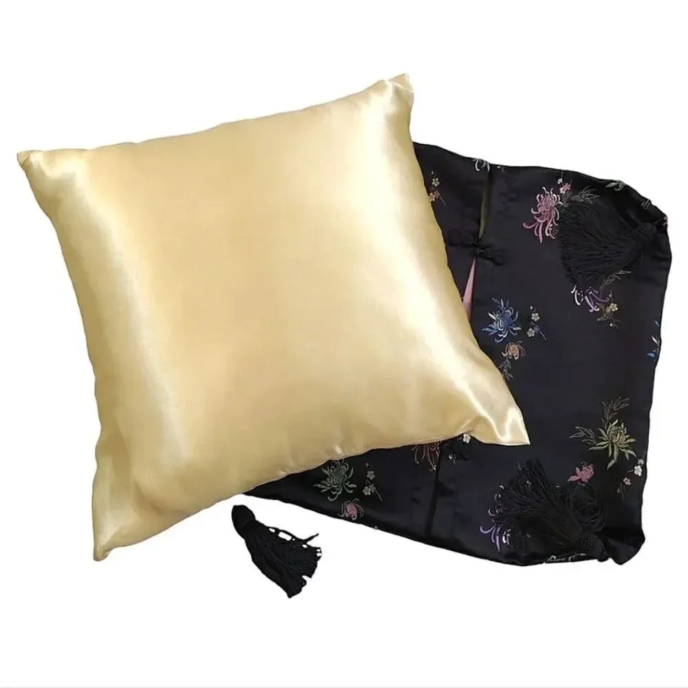 Y2K 2 Square Decor Accent Pillows‎ Black Gold Metallic Sequins Floral